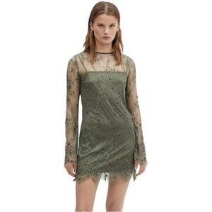 Mango Olive Lace Long Sleeve Dress